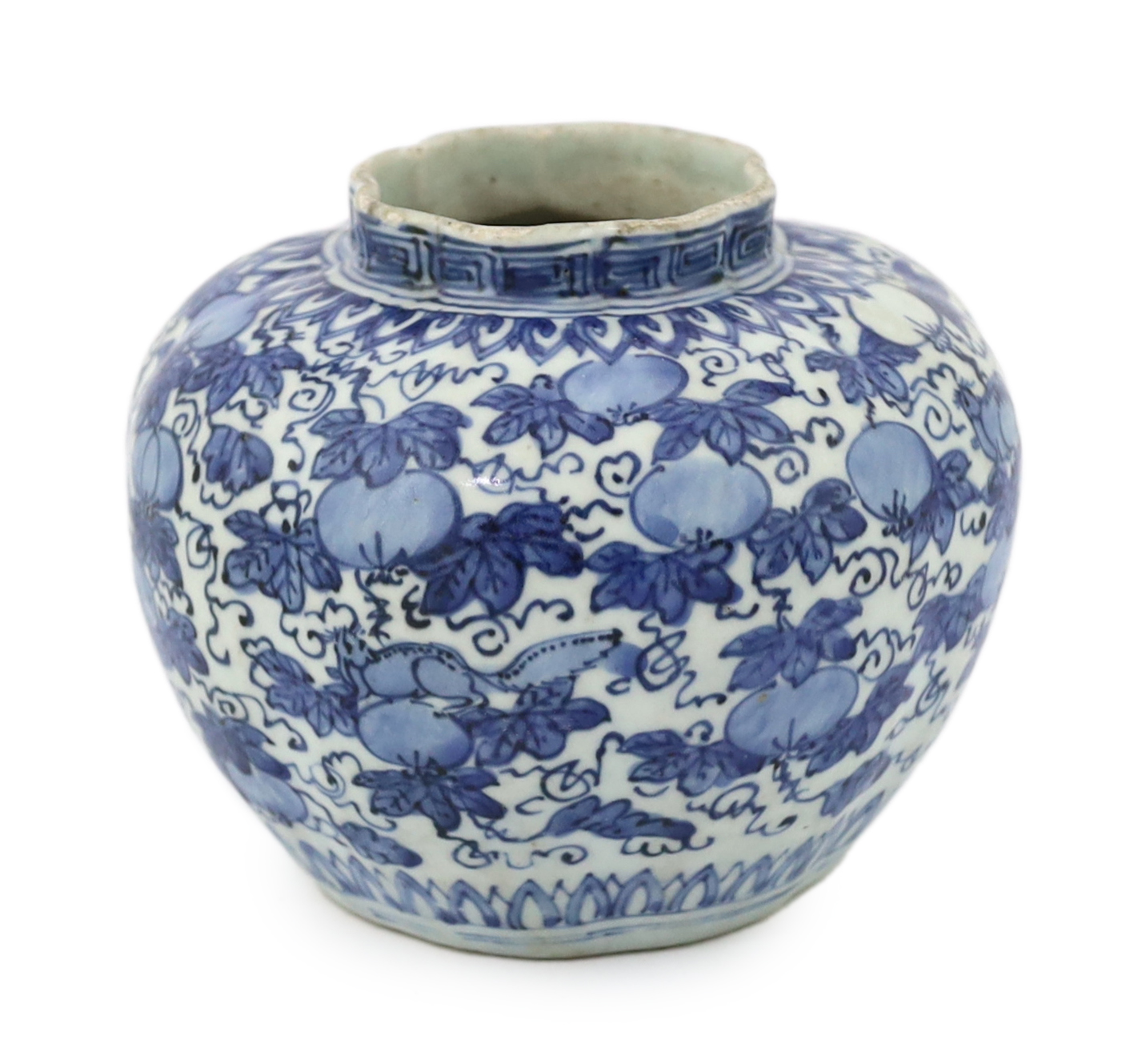 A Chinese blue and white 'Squirrel and vine' melon-shaped jar, Wanli period (1573-1619)
